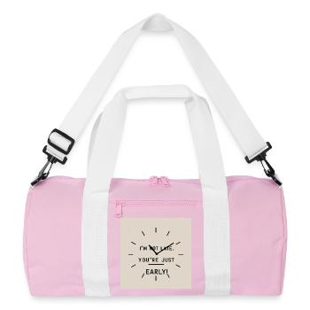 I'm not too late - you're just too early - Recycled Duffel Bag - pink/white - Front
