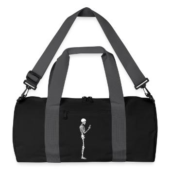 Funny Skeleton with smartphone texting  - Recycled Duffel Bag - black/graphite grey - Front