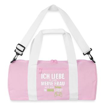 I love my wife – when she lets me gamble - Recycled Duffel Bag - pink/white - Front