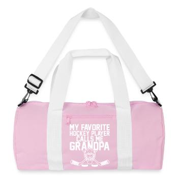 Mon père de hockey, mon joueur préféré, m’appelle Coach - Sac de sport recyclé - rose/blanc - Devant