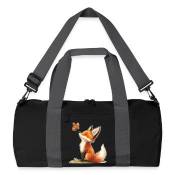Fuchs mit Schmetterling - Recycelte Duffel Bag - Schwarz/Graphitgrau - Vorne