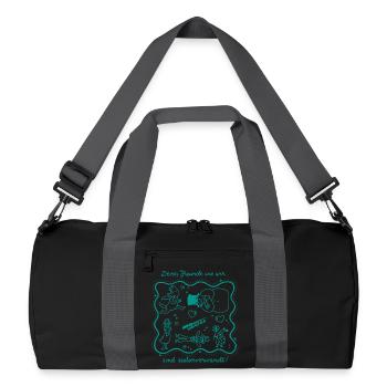 Tabaluga Collage Mit Spruch Freundschaft - Recycelte Duffel Bag - Schwarz/Graphitgrau - Vorne