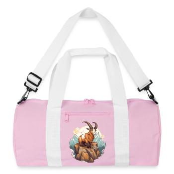 Bergziege mit Hörnern im Alpenstil - Recycelte Duffel Bag - Rosa/Weiß - Vorne