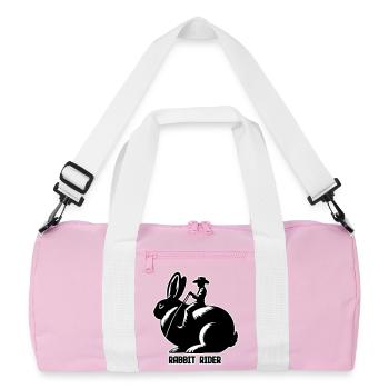 Rabbit Rider (text dark - with outline, 3-Color) - Recycled Duffel Bag - pink/white - Front