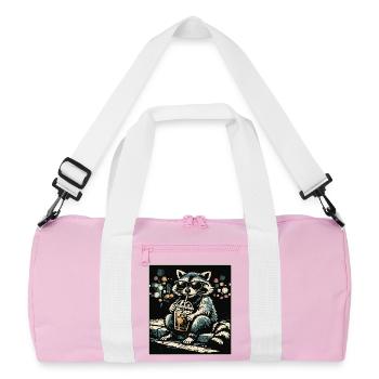 Funny raccoon drinking iced coffee - Recycled Duffel Bag - pink/white - Front