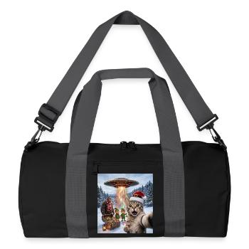 Weihnachtskatze im UFO-Selfie - Recycelte Duffel Bag - Schwarz/Graphitgrau - Vorne