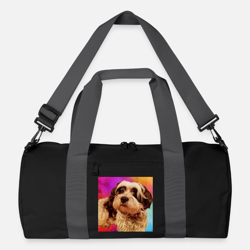 Hundeporträt mit buntem Hintergrund Recycelte Duffel Bag