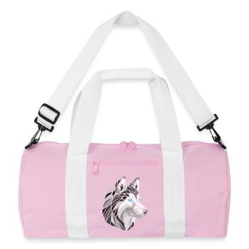 Black and White Husky with Blue Eyes, Geometric - Recycled Duffel Bag - pink/white - Front