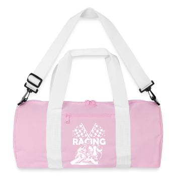 Motorcycle Racing Symbol Checkered Flag Race Track Logo - Recycled Duffel Bag - pink/white - Front