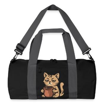 Müde Kaffeekatze – Lustiges Katzenmotiv - Recycelte Duffel Bag - Schwarz/Graphitgrau - Vorne