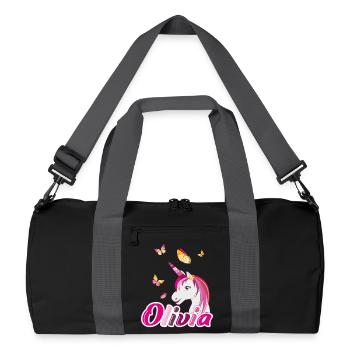 Olivia Einhorn mit Schmetterlingen - Recycelte Duffel Bag - Schwarz/Graphitgrau - Vorne