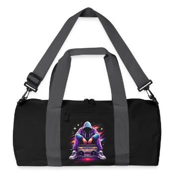 Retro 80er Boombox Illustration - Recycelte Duffel Bag - Schwarz/Graphitgrau - Vorne