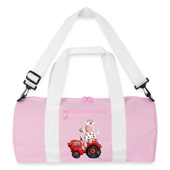 Cow drives a tractor - Recycled Duffel Bag - pink/white - Front