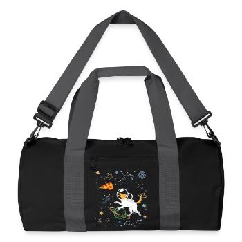 Cartoon Astronaut with Space and Pizza - Recycled Duffel Bag - black/graphite grey - Front