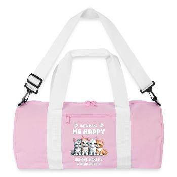 Cats make me happy... - Recycled Duffel Bag - pink/white - Front