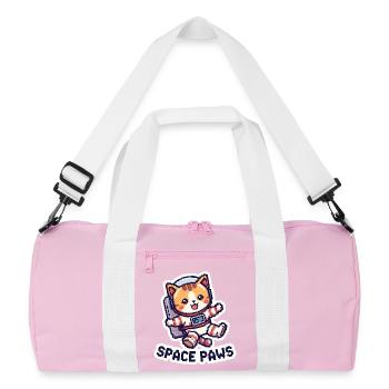Space Paws – Pixel Cat in Space - Recycelte Duffel Bag - Rosa/Weiß - Vorne