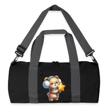Gemütlicher Bär mit Star Wish - Recycelte Duffel Bag - Schwarz/Graphitgrau - Vorne