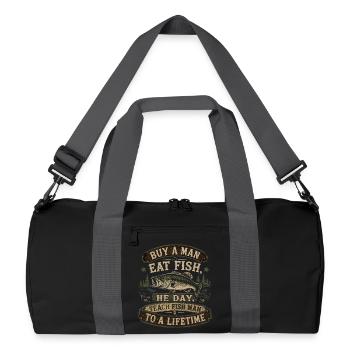 Buy A Man Eat Fish | Vintage Peach Humor - Recycled Duffel Bag - black/graphite grey - Front