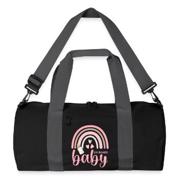 Boho Regenbogen Herzen Babyflasche Baby on Board - Recycelte Duffel Bag - Schwarz/Graphitgrau - Vorne