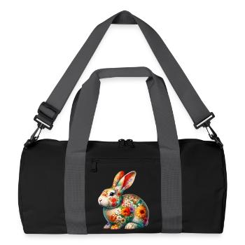 Rabbit decorated with flowers - Recycled Duffel Bag - black/graphite grey - Front