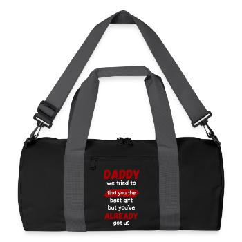 Papa Gift hat uns schon ein Tee besorgt - Recycelte Duffel Bag - Schwarz/Graphitgrau - Vorne