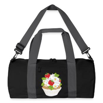 Erdbeer-Cupcake Motiv – Törtchen mit Topping - Recycelte Duffel Bag - Schwarz/Graphitgrau - Vorne