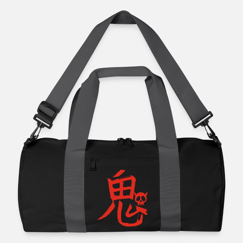 Das Wort Dämon auf Japanisch (rot) Recycelte Duffel Bag
