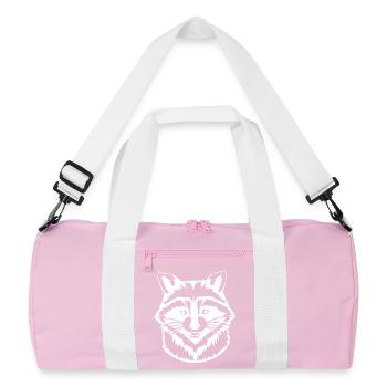 Raccoon T-shirt Gift - Recycled Duffel Bag - pink/white - Front