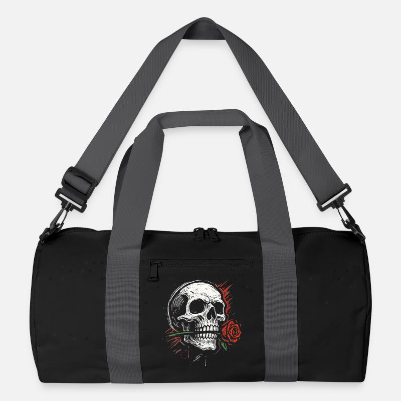 Tatouage des éventails de rock en forme de crâne gothique en rose - Sac de sport recyclé - noir/gris graphite