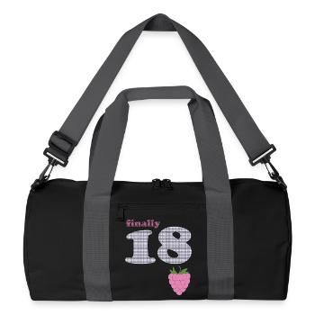 Endlich 18 – Beeren Plaid Design - Recycelte Duffel Bag - Schwarz/Graphitgrau - Vorne