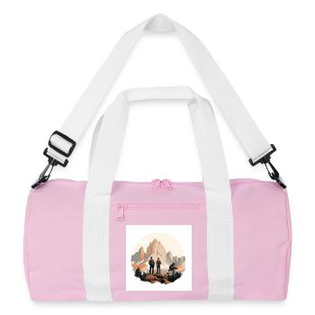 Hikers in front of an alpine landscape - Recycled Duffel Bag - pink/white - Front