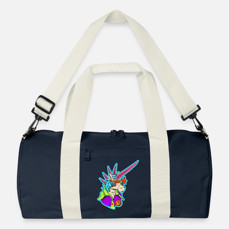 Neon-Einhorn Retro-Rocker - Recycelte Duffel Bag - Marineblau/Offwhite