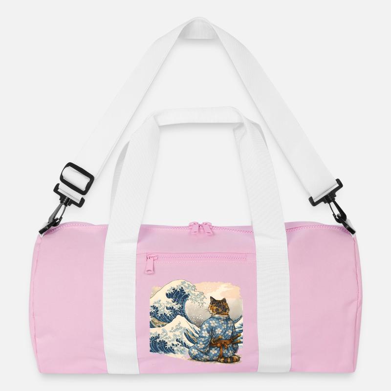 Samurai Cat Wave japanischer Ukiyo-e-Stil Recycelte Duffel Bag