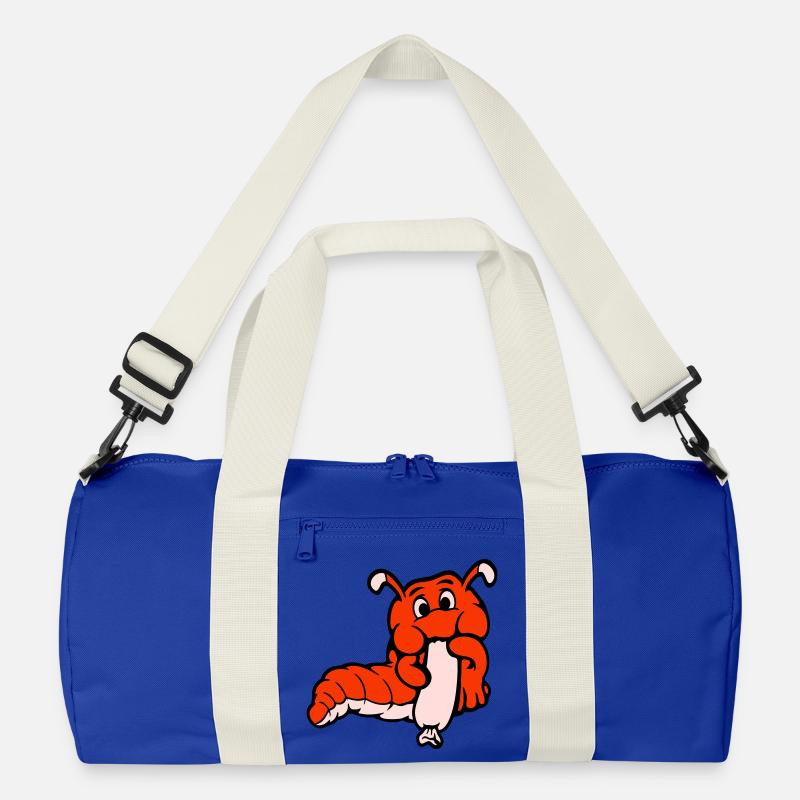 Raupe Wurm Glücklich Isst Wurst Würstchen Hot Dog - Recycelte Duffel Bag - Leuchtend Königsblau/Offwhite