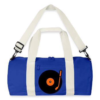 Retro Audio Vinyl Record Tonearm - Recycled Duffel Bag - bright royal/off white - Front