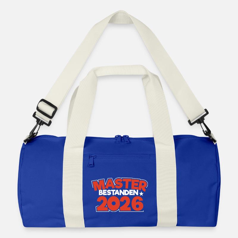 Master 2026 Masterabschluss Promotion Sponsion - Recycelte Duffel Bag - Leuchtend Königsblau/Offwhite