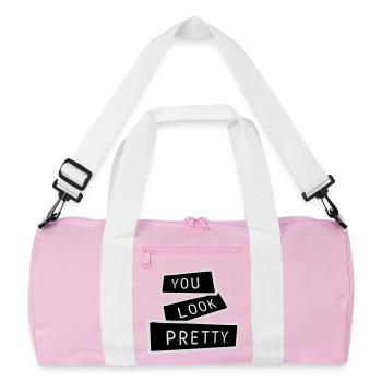You Look Pretty Funny Complement Self Love Logo - Recycled Duffel Bag - pink/white - Front