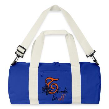 thanks for all, love, thank you - Recycled Duffel Bag - bright royal/off white - Front
