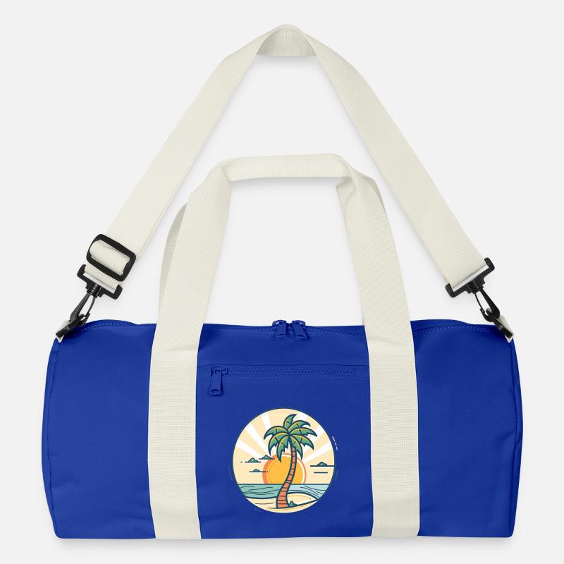 Sonnenuntergangs Palmeninsel - Recycelte Duffel Bag - Leuchtend Königsblau/Offwhite