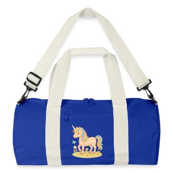 Licorne colorée avec des fleurs et un papillon - Sac de sport recyclé - bleu roi vif/blanc cassé - Devant