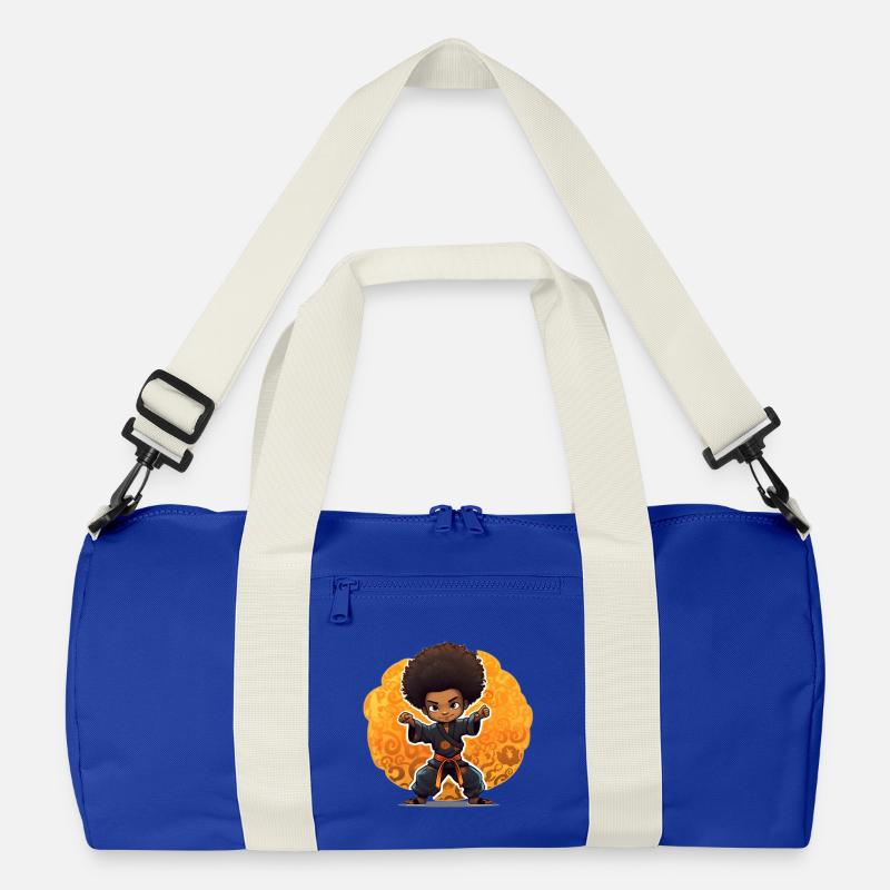 Kampfkunst-Kind mit Afro-Style - Recycelte Duffel Bag - Leuchtend Königsblau/Offwhite
