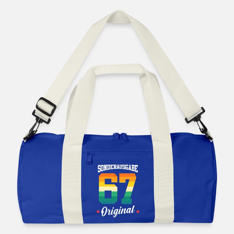 67 Geburtstag - Recycelte Duffel Bag - Leuchtend Königsblau/Offwhite