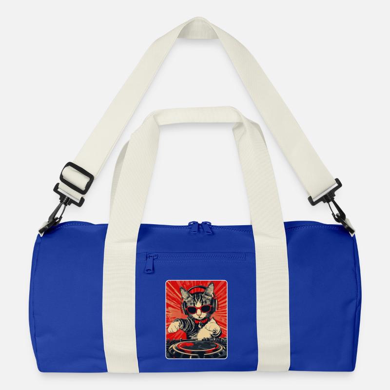 Coole DJ Katze mit Sonnenbrille - Recycelte Duffel Bag - Leuchtend Königsblau/Offwhite