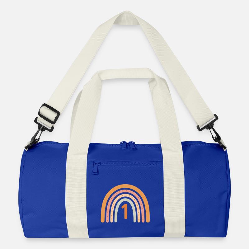 Erster Geburtstag Regenbogen - Recycelte Duffel Bag - Leuchtend Königsblau/Offwhite