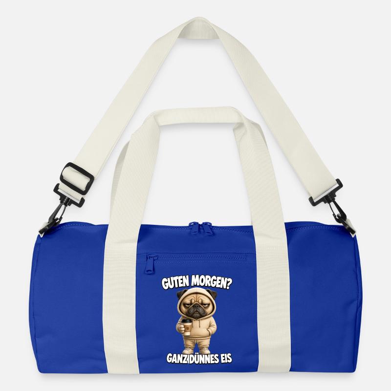 Lustiges Morgenmuffel Design mit Kaffee - Recycelte Duffel Bag - Leuchtend Königsblau/Offwhite