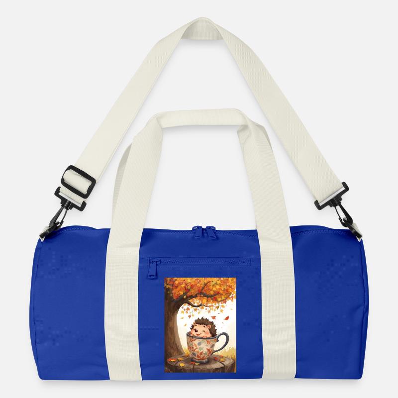 EG Igel in Tasse I Herbst I Urlaub I Geschenkidee - Recycelte Duffel Bag - Leuchtend Königsblau/Offwhite