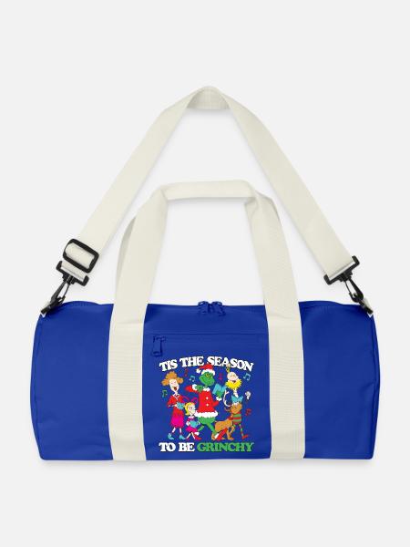 Der Grinch Mit Spruch Tis The Season To Be Grinchy - Recycelte Duffle Bag - Leuchtend Königsblau/Offwhite