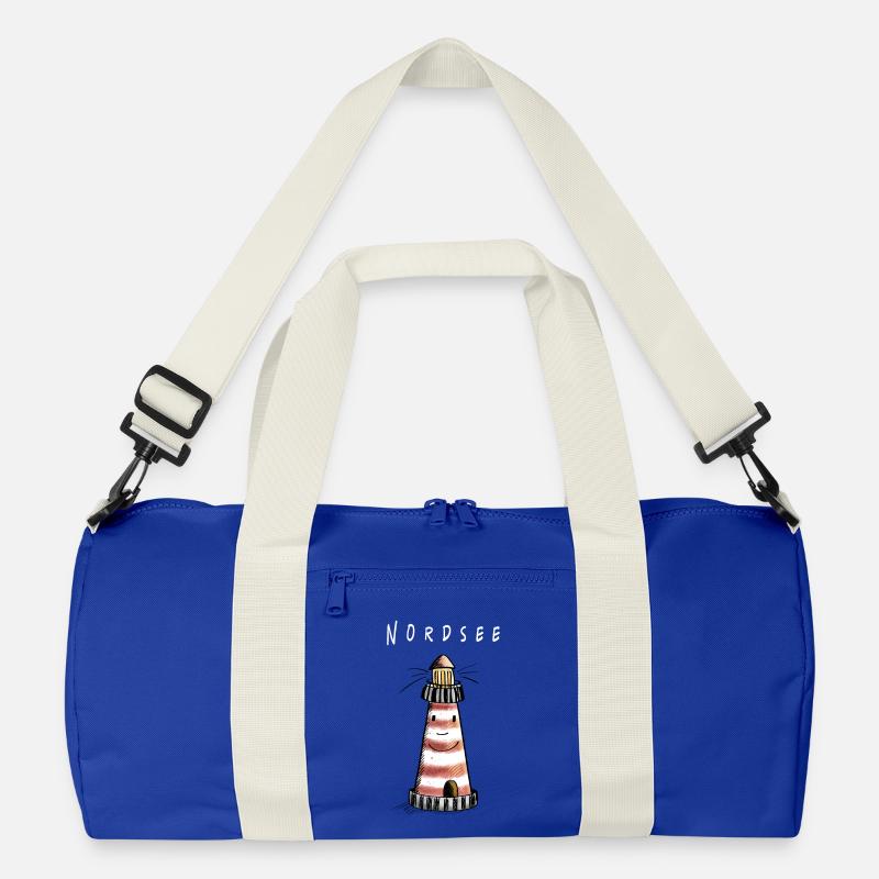 Lustiger Nordsee Leuchtturm Comic - Recycelte Duffel Bag - Leuchtend Königsblau/Offwhite