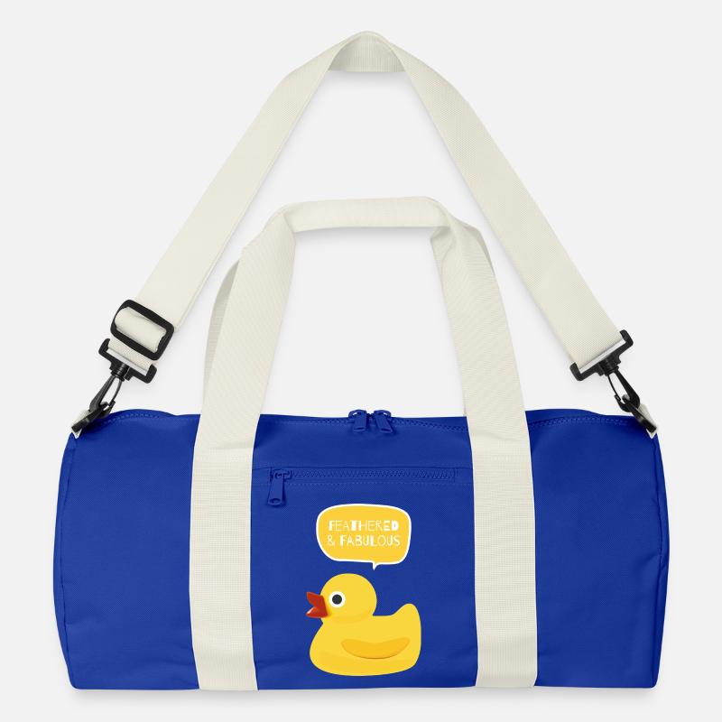 Conception de canard à plumes et fabuleuse - Sac de sport recyclé - bleu roi vif/blanc cassé