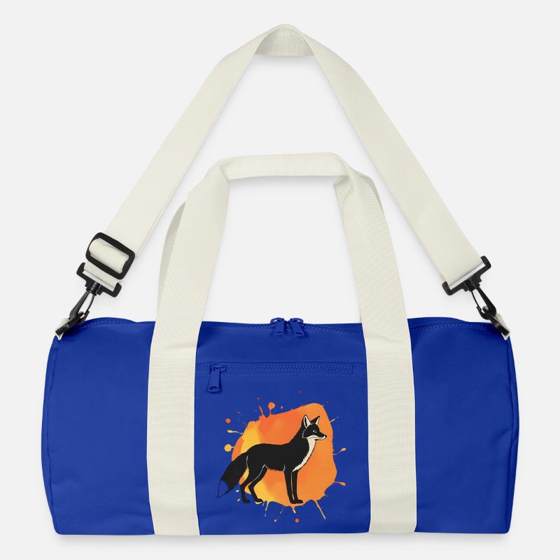Falk-Hund Silhouette mit Orangenem Hintergrund - Recycelte Duffel Bag - Leuchtend Königsblau/Offwhite